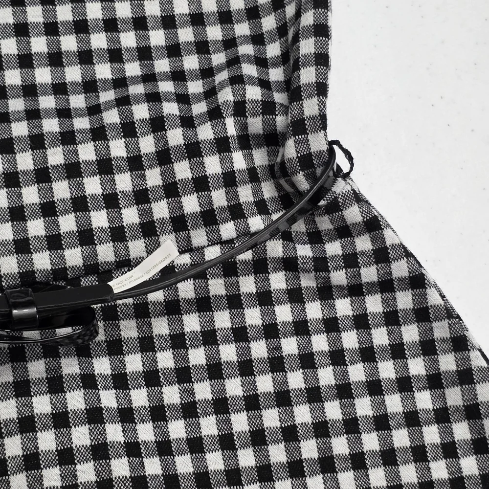 Girls Black & White Gingham Checkered Belted Dress Size 10 NEW without Tags